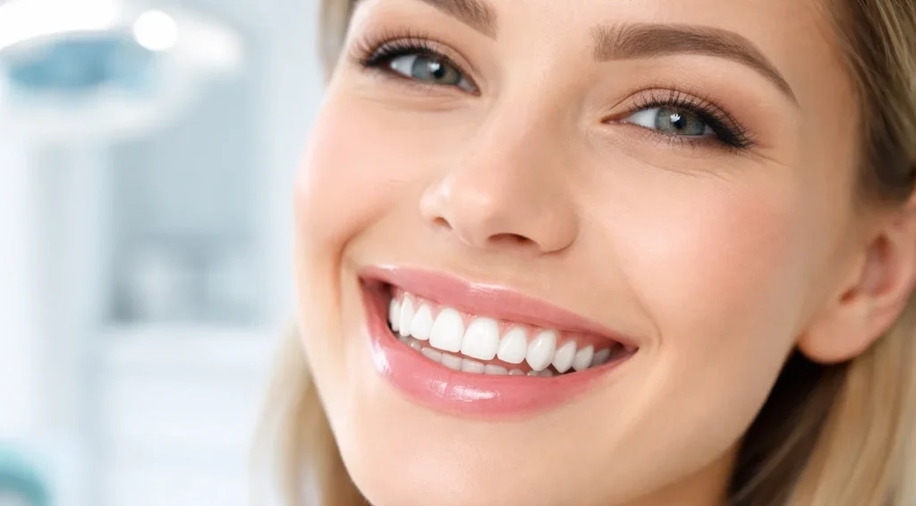 Bright smile after treatment showing results of professional teeth whitening and how long professional teeth whitening lasts