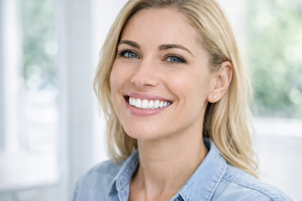 Confident smile after professional laser teeth whitening treatment