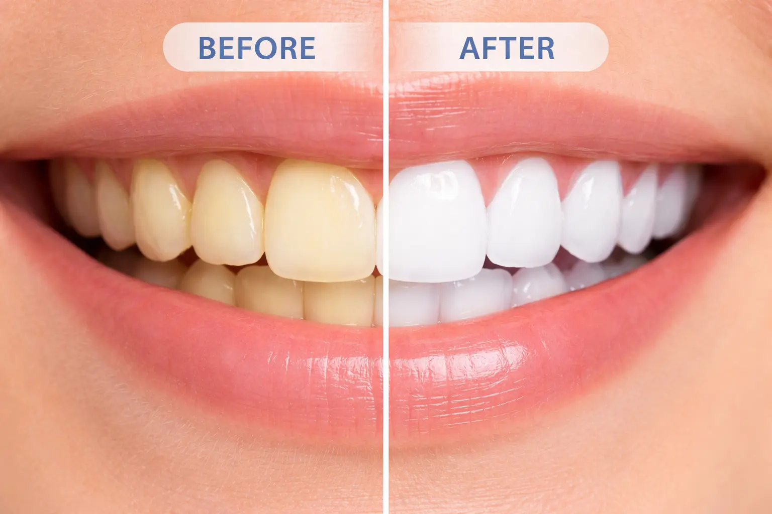 Before and after comparison of best teeth whitening results
