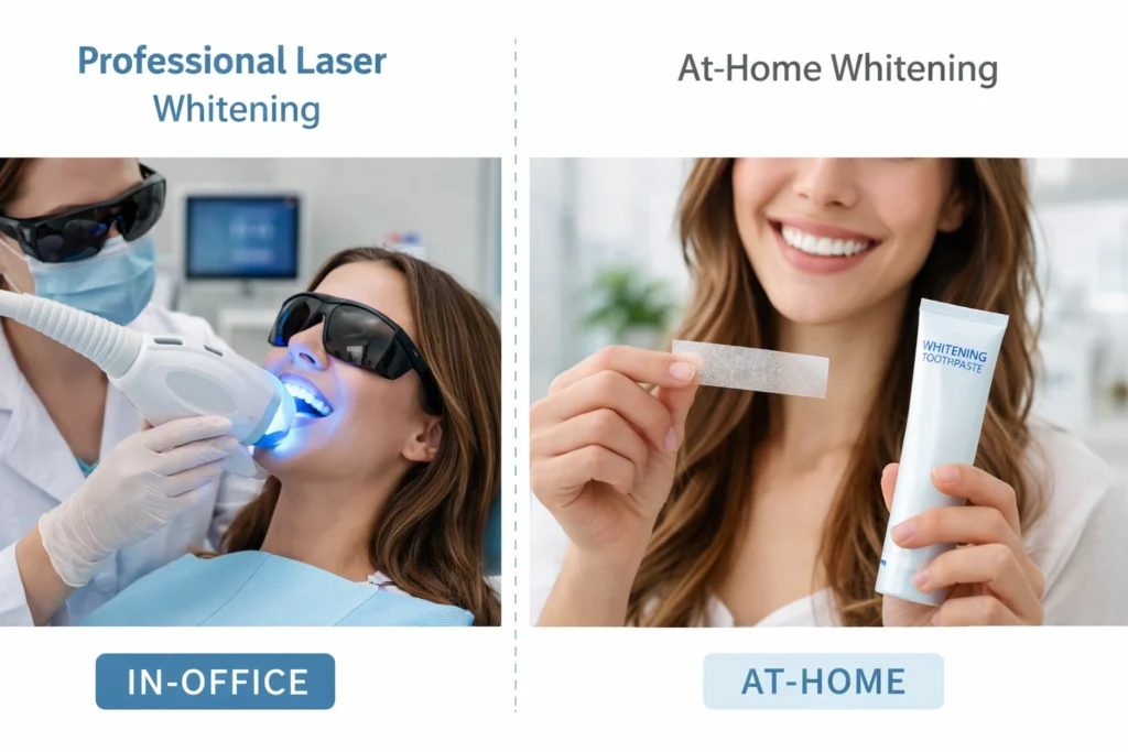 teeth whitening dental care laser vs home comparison