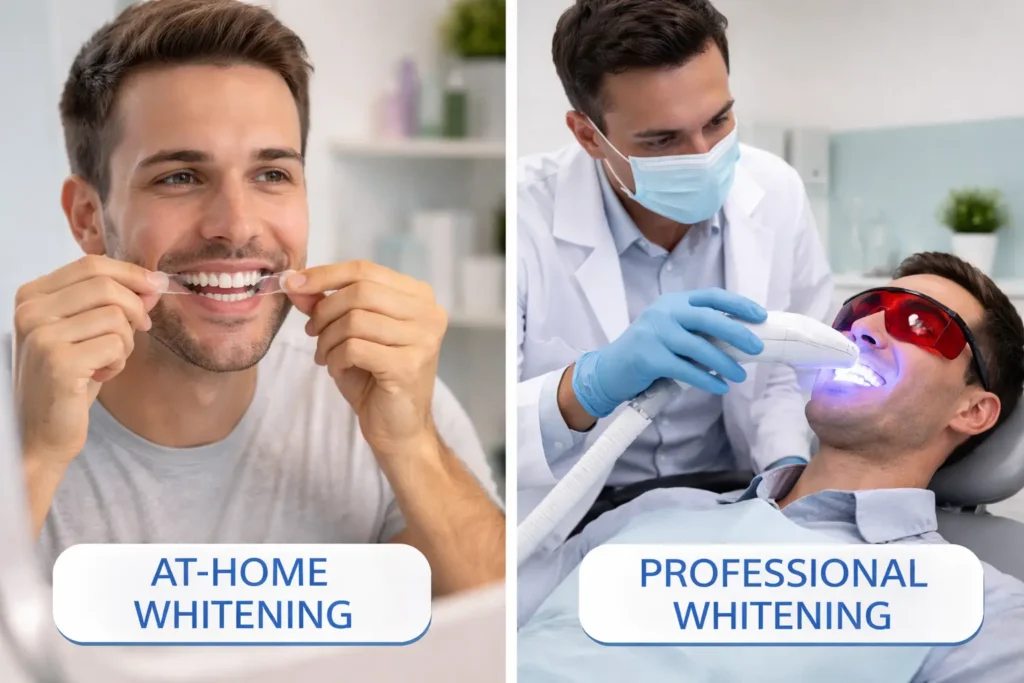professional teeth whitening vs at home kits comparison