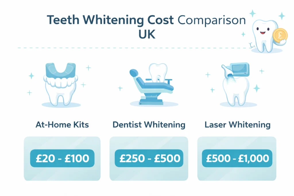Laser teeth whitening cost UK procedure in dental clinic using advanced light technology