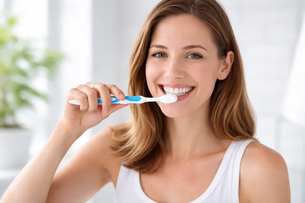 daily oral care routine brushing teeth to maintain whitening results